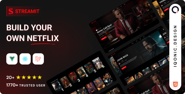 Streamit – Video Streaming Platform Admin Template (HTML, Vue, React, Laravel)