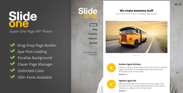 Slide One – One Page Parallax, Ajax WordPress