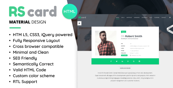 Material CV / Resume HTML Template Nulled
