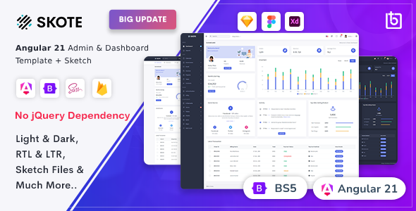 Skote – Angular 21 Admin & Dashboard Template + Sketch
