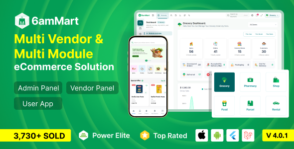 6amMart – Multivendor Food, Grocery, eCommerce, Parcel, Pharmacy delivery app with Admin & Website