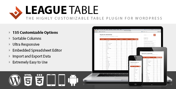 League Table – Table Plugin for WordPress
