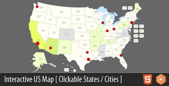 Interactive US Map – Clickable States / Cities